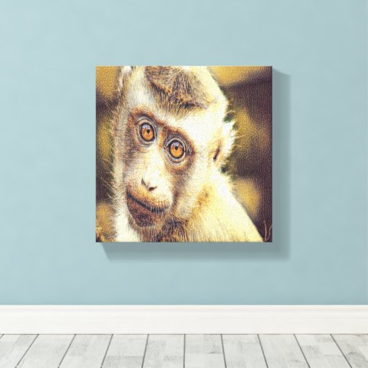 Cute monkey canvas afdruk (Insitu (Houten vloer))