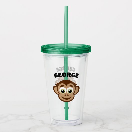Cute monkey cartoon custom kid's name acryl drinkbeker (Voorkant)