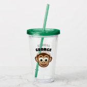 Cute monkey cartoon custom kid's name acryl drinkbeker (Achterkant)