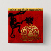 Cute Monkey Chinese Year Zodiac Birthday Button (Voorkant)
