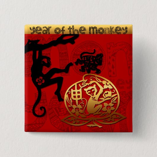 Cute Monkey Chinese Year Zodiac Birthday Button (Voorkant)