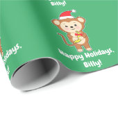 Cute Monkey die een Banaan houdt met een Bow Cadeaupapier (Rol Hoek)