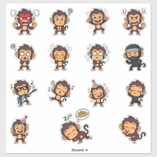 Cute Monkey Emoji Sticker Set (Vel)