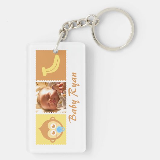 Cute Monkey en Banana for Newborns Sleutelhanger (achterkant)