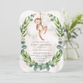 Cute Monkey Eucalyptus Krans Baby Shower Kaart (Staand voorkant)