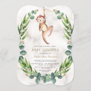 Cute Monkey Eucalyptus Krans Baby Shower Kaart