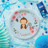 Cute Monkey Floral Baby shower Papieren Bordje (Feest)
