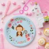 Cute Monkey Floral Baby shower Papieren Bordje (Feest)