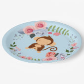 Cute Monkey Floral Baby shower Papieren Bordje (Gekanteld)