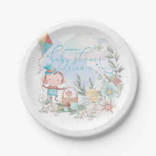 Cute Monkey Floral Boy Floral Baby shower Picnic Papieren Bordje