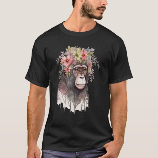 Cute Monkey Flower Crown Floral Watercolor T-shirt (Voorkant)