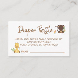 Cute Monkey Giraffe Diaper Raffle Baby shower Game Informatiekaartje