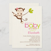 Cute Monkey Girl Baby shower Invitation Kaart (Voorkant / Achterkant)