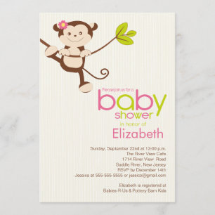 Cute Monkey Girl Baby shower Invitation Kaart