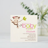 Cute Monkey Girl Baby shower Invitation Kaart (Staand voorkant)