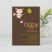 Cute Monkey Girl Baby shower Invitation Kaart (Staand voorkant)