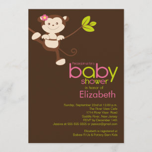 Cute Monkey Girl Baby shower Invitation Kaart