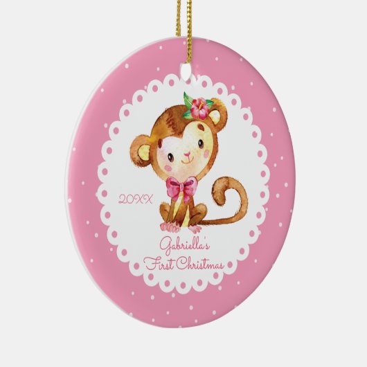 Cute Monkey Girl Baby's First Kerstversiering Keramisch Ornament (Rechts)