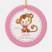 Cute Monkey Girl Baby's First Kerstversiering Keramisch Ornament (Voorkant)