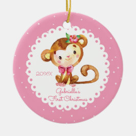 Cute Monkey Girl Baby's First Kerstversiering Keramisch Ornament