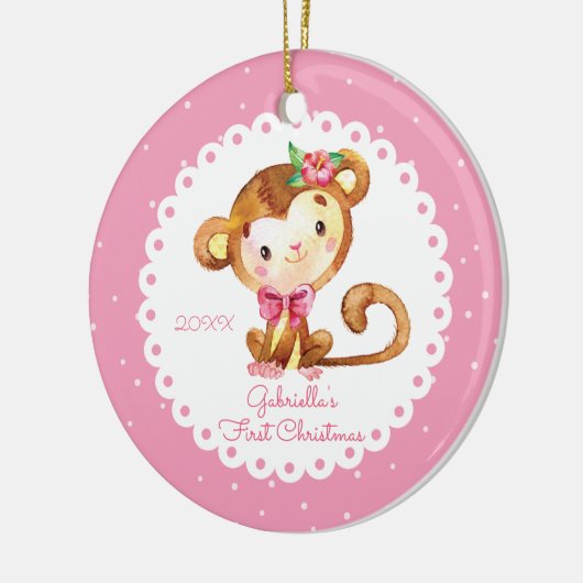 Cute Monkey Girl Baby's First Kerstversiering Keramisch Ornament (Links)