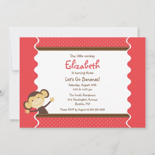 Cute Monkey Girl Birthday Invitation Kaart (Voorkant)