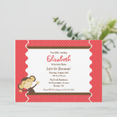 Cute Monkey Girl Birthday Invitation Kaart (Staand voorkant)