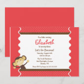 Cute Monkey Girl Birthday Invitation Kaart (Voorkant / Achterkant)