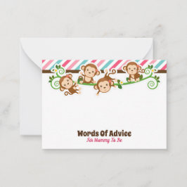 Cute Monkey Girl Oerwoud Advice Kaarten Baby showe Notitiekaartje