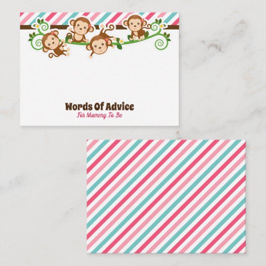 Cute Monkey Girl Oerwoud Advice Kaarten Baby showe Notitiekaartje (Voorkant / Achterkant)