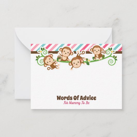 Cute Monkey Girl Oerwoud Advice Kaarten Baby showe Notitiekaartje (Voorkant)