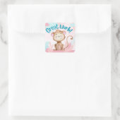 Cute Monkey Great Work Teacher Student Reward Vierkante Sticker (Tas)