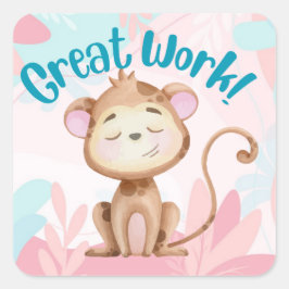 Cute Monkey Great Work Teacher Student Reward Vierkante Sticker