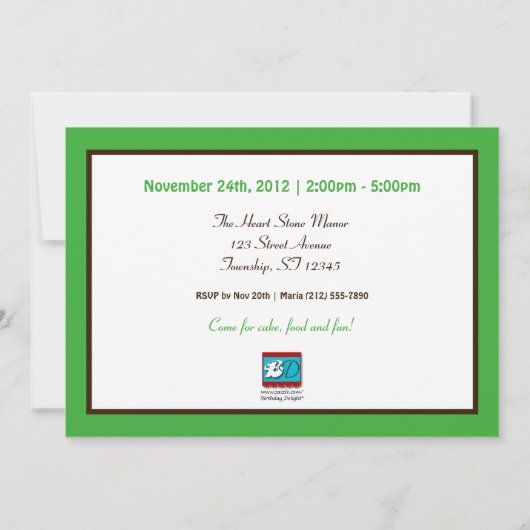 Cute Monkey Green Birthday Party Invitations Kaart (Achterkant)