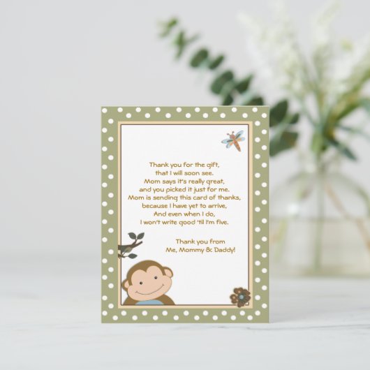 Cute Monkey Green/Brown Bedankt kaarten (Staand voorkant)