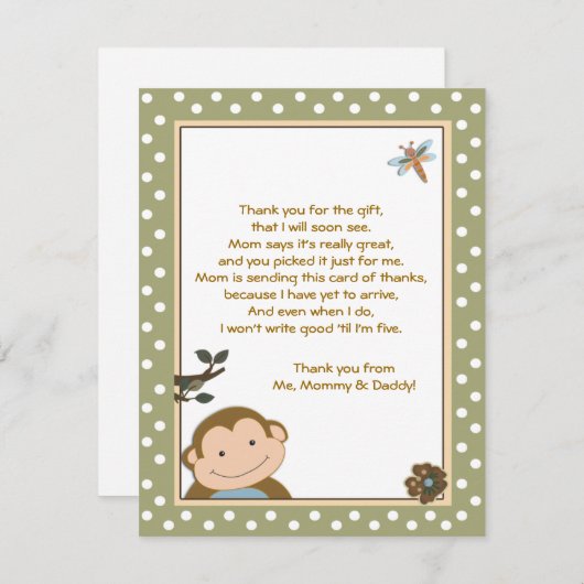 Cute Monkey Green/Brown Bedankt kaarten (Voorkant / Achterkant)