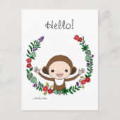 Cute Monkey Hallo Briefkaart Monkey met Flowers Ar (Voorkant)