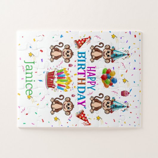 Cute Monkey Happy Birthday Cupcake Puzzles  Legpuzzel (Horizontaal)