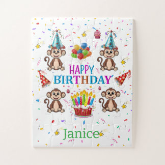 Cute Monkey Happy Birthday Cupcake Puzzles  Legpuzzel