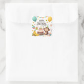 Cute Monkey Happy Birthday Party Vierkante Sticker (Tas)