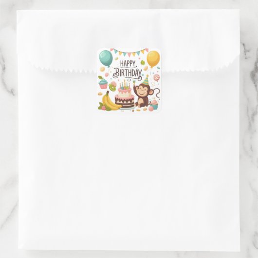 Cute Monkey Happy Birthday Party Vierkante Sticker (Tas)