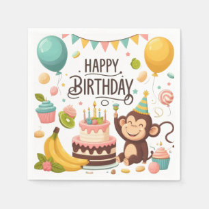 Cute Monkey Happy Birthday Verjaardagstaart Servet