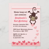 Cute monkey harten meisjes verjaardagsfeest kaart (Voorkant / Achterkant)