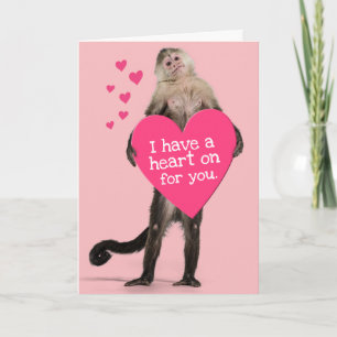 Cute Monkey heeft "hart aan" - Valentijnsdag Feestdagen Kaart