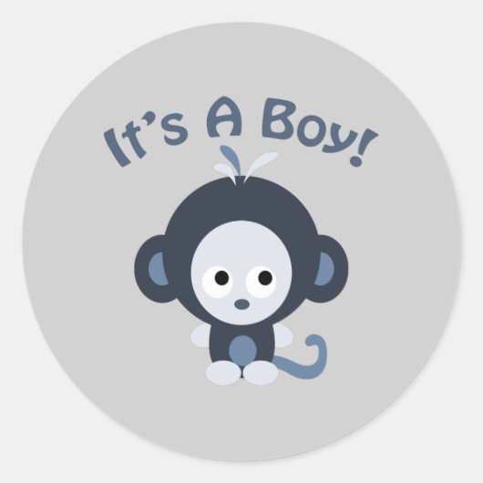 Cute Monkey - Het is een jongen! Ronde Sticker (Voorkant)