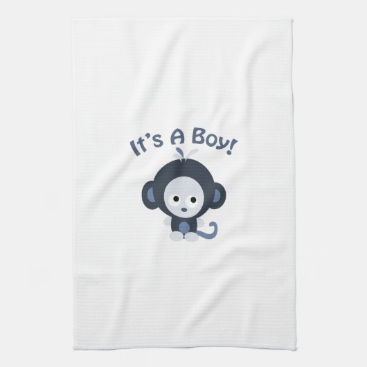 Cute Monkey - Het is een jongen! Theedoek (Verticaal)