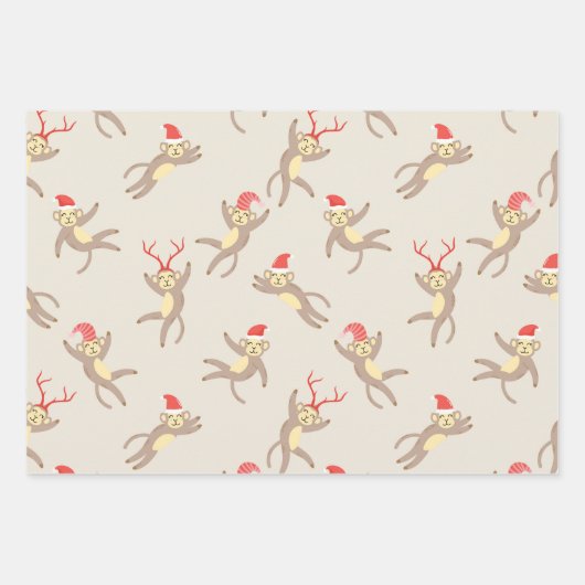 Cute Monkey Holiday Kerstmis Inpakpapier Vel (Voorkant)