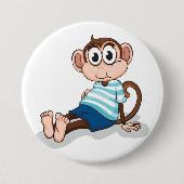 Cute Monkey in Blue Striped Shirt and Shorts Ronde Button 7,6 Cm (Voorkant)