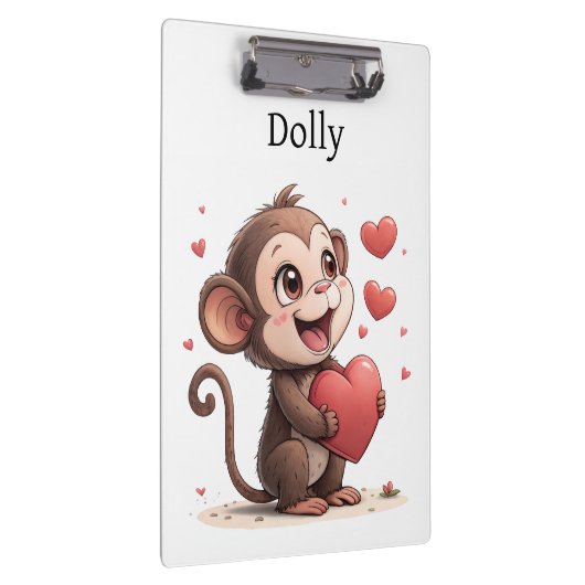 Cute Monkey Love Red Hearts Clipboard  Klembord (Rechts)