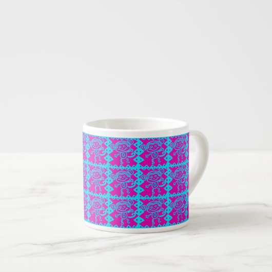 Cute Monkey Magenta Blauwgroen Animal Pattern Kind Espresso Kop (Voorkant rechts)